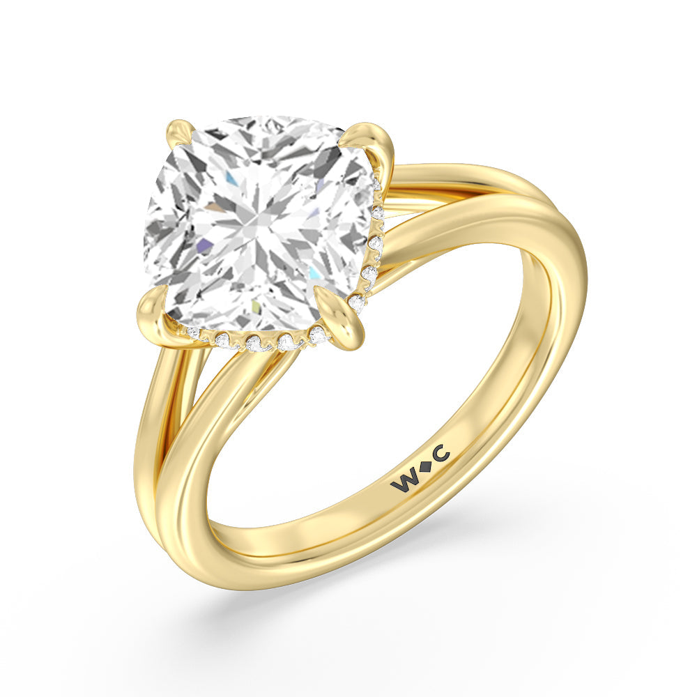 Cushion Cut Elegance Hidden Halo Engagement Ring with Lab Grown Diamond in 14KT Yellow Gold view 3

