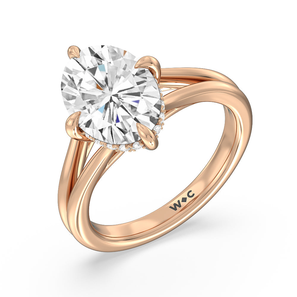 Oval Cut Elegance Hidden Halo Engagement Ring with Lab Grown Diamond in 14KT Rose Gold view 3

