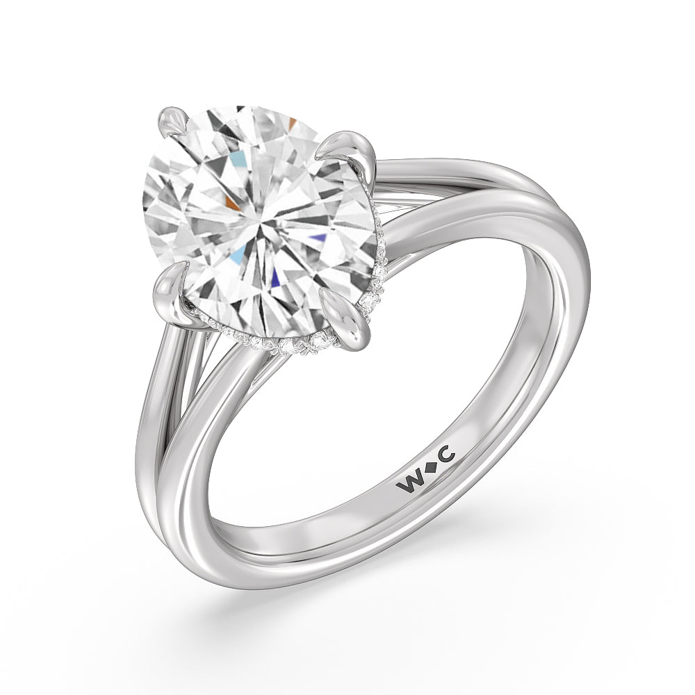 Oval Cut Elegance Hidden Halo Engagement Ring with Lab Grown Diamond in 14KT Platinum view 3
