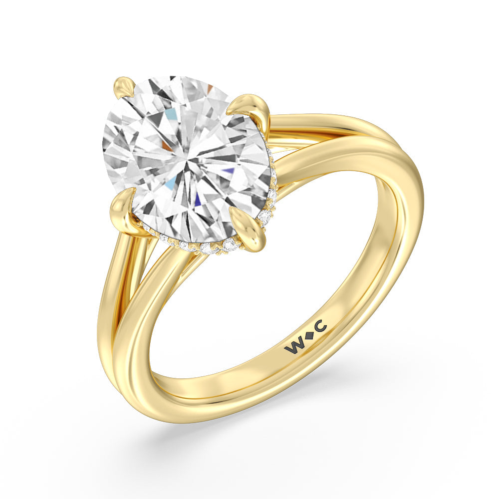 Oval Cut Elegance Hidden Halo Engagement Ring with Lab Grown Diamond in 14KT Yellow Gold view 3
