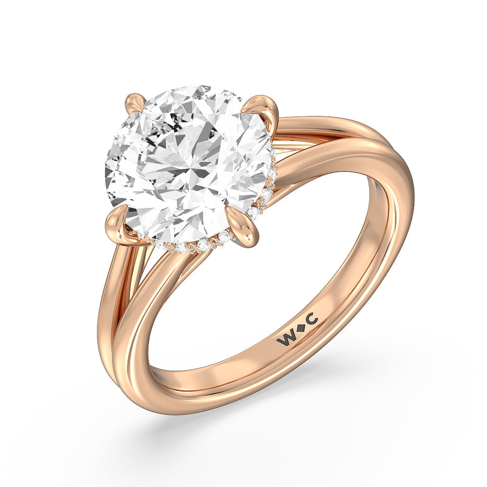 Round Cut Elegance Hidden Halo Engagement Ring with Lab Grown Diamond in 14KT Rose Gold view 3
