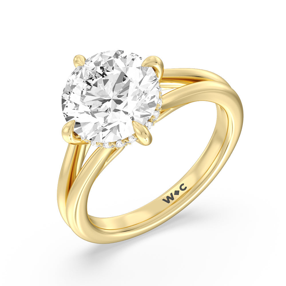 Round Cut Elegance Hidden Halo Engagement Ring with Lab Grown Diamond in 14KT Yellow Gold view 3
