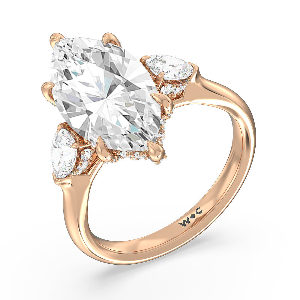 Marquise Cut Elegance Pear Side Stone Engagement Ring with Lab Grown Diamond in 14KT Rose Gold view 3
