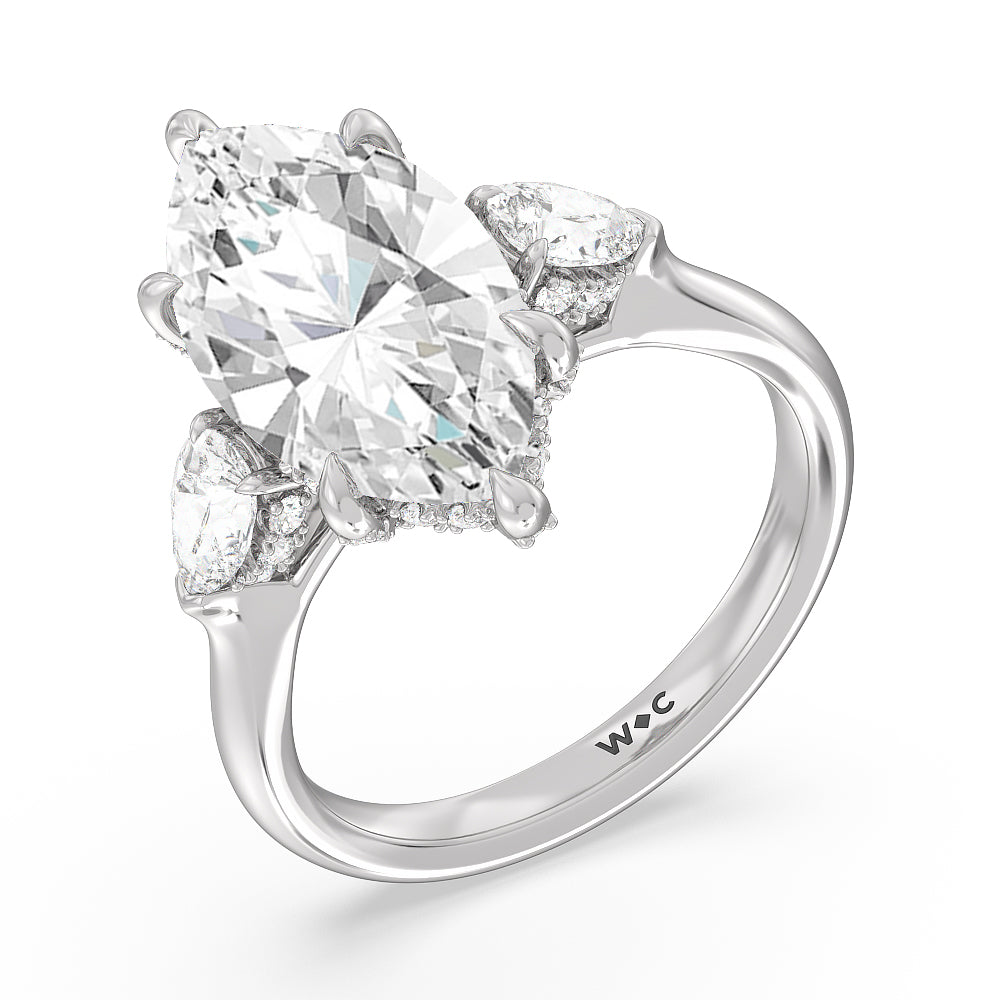 Marquise Cut Elegance Pear Side Stone Engagement Ring with Lab Grown Diamond in 14KT Platinum view 3
