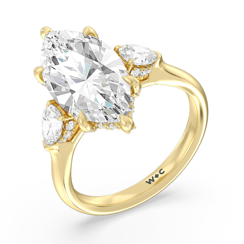 Marquise Cut Elegance Pear Side Stone Engagement Ring with Lab Grown Diamond in 14KT Yellow Gold view 3
