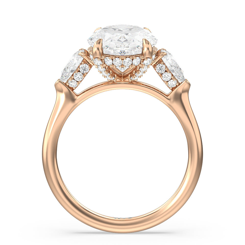 Oval Cut Elegance Pear Side Stone Engagement Ring with Lab Grown Diamond in 14KT Rose Gold view 2
