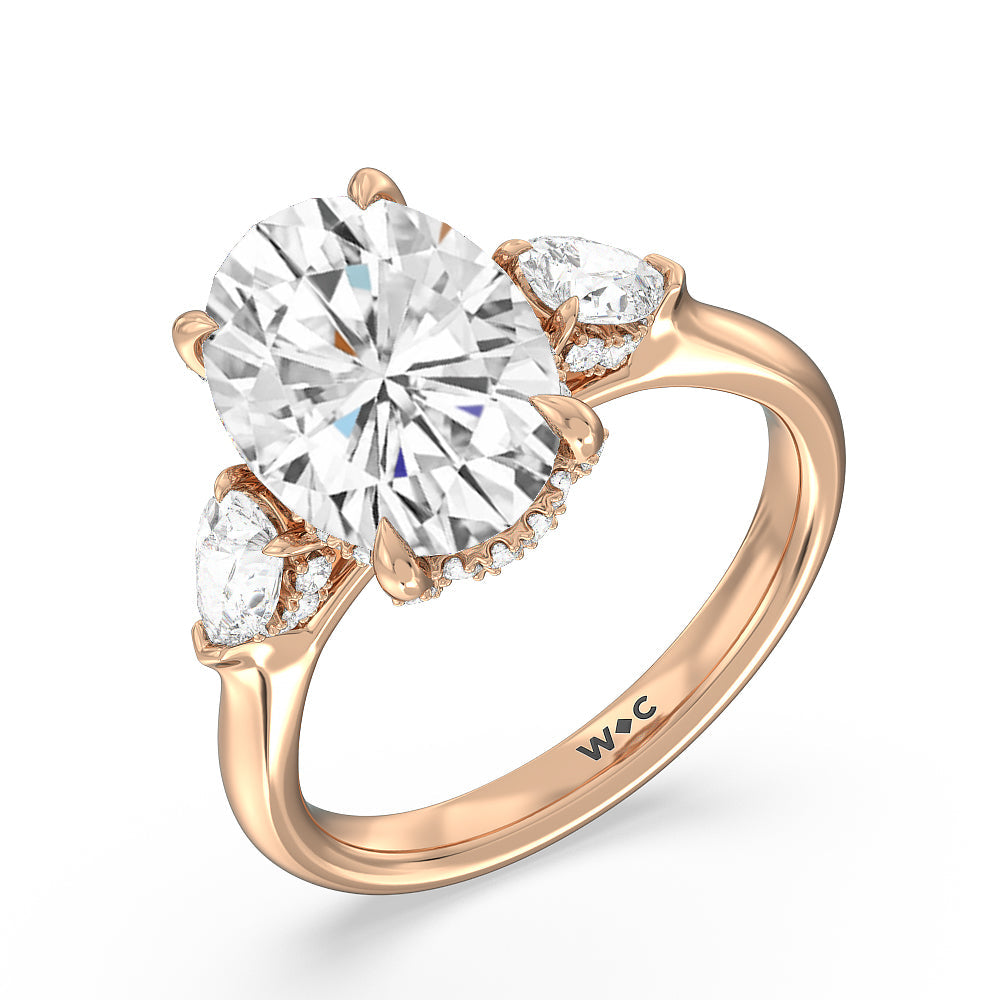 Oval Cut Elegance Pear Side Stone Engagement Ring with Lab Grown Diamond in 14KT Rose Gold view 3
