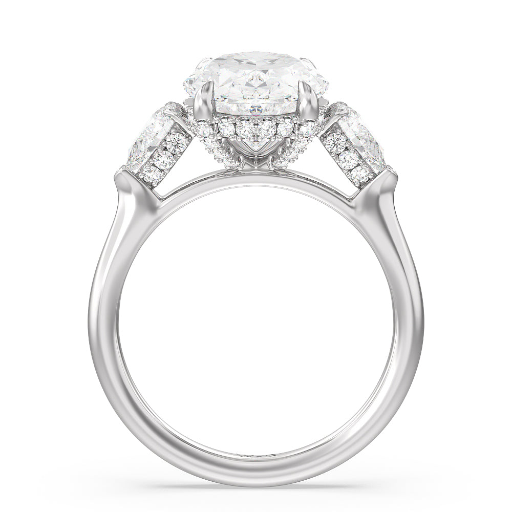 Oval Cut Elegance Pear Side Stone Engagement Ring with Lab Grown Diamond in 14KT Platinum view 2
