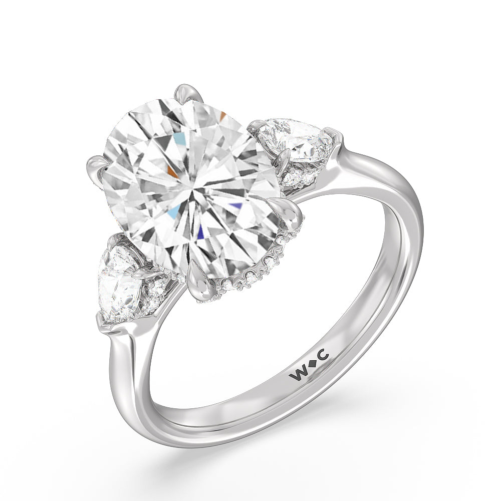 Oval Cut Elegance Pear Side Stone Engagement Ring with Lab Grown Diamond in 14KT Platinum view 3
