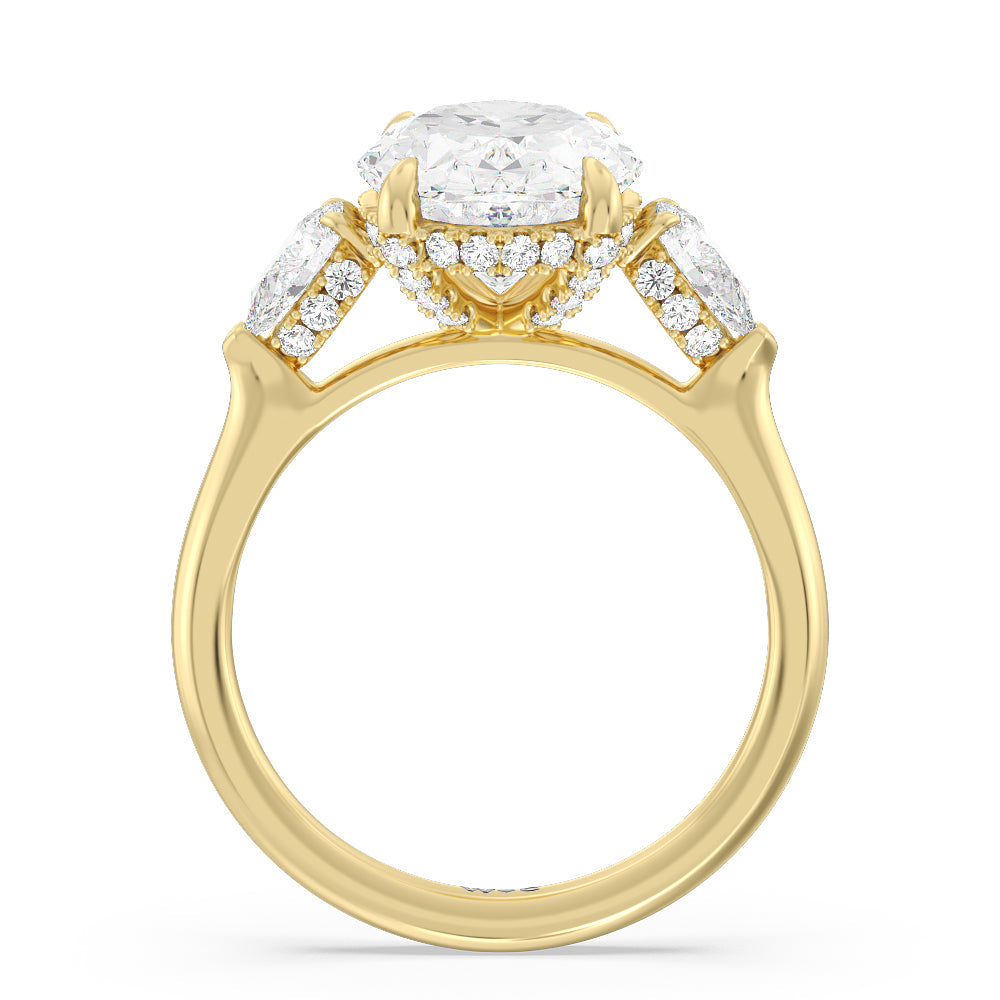 Oval Cut Elegance Pear Side Stone Engagement Ring with Lab Grown Diamond in 14KT Yellow Gold view 2
