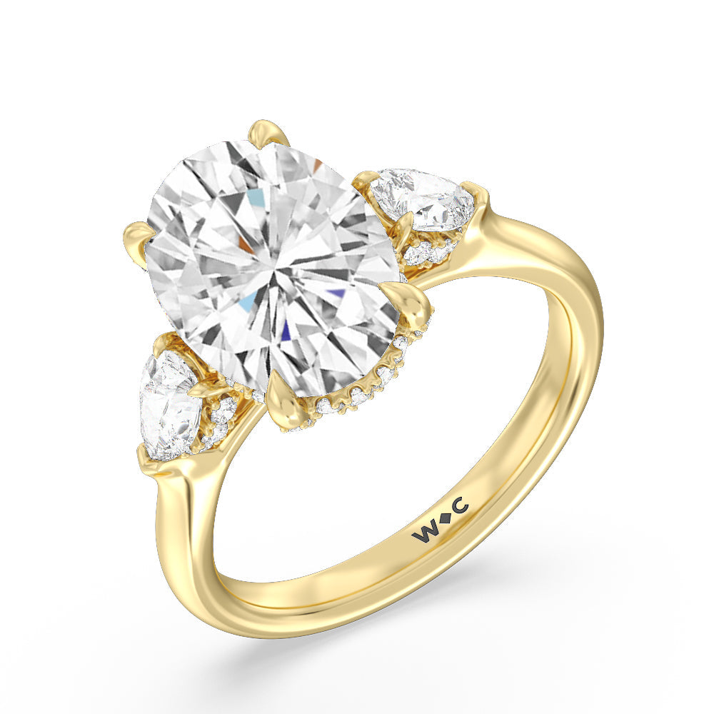 Oval Cut Elegance Pear Side Stone Engagement Ring with Lab Grown Diamond in 14KT Yellow Gold view 3
