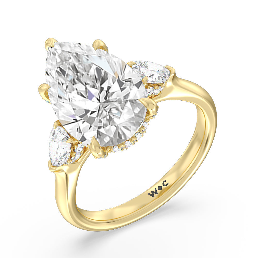Pear Cut Elegance Pear Side Stone Engagement Ring with Lab Grown Diamond in 14KT Yellow Gold view 3
