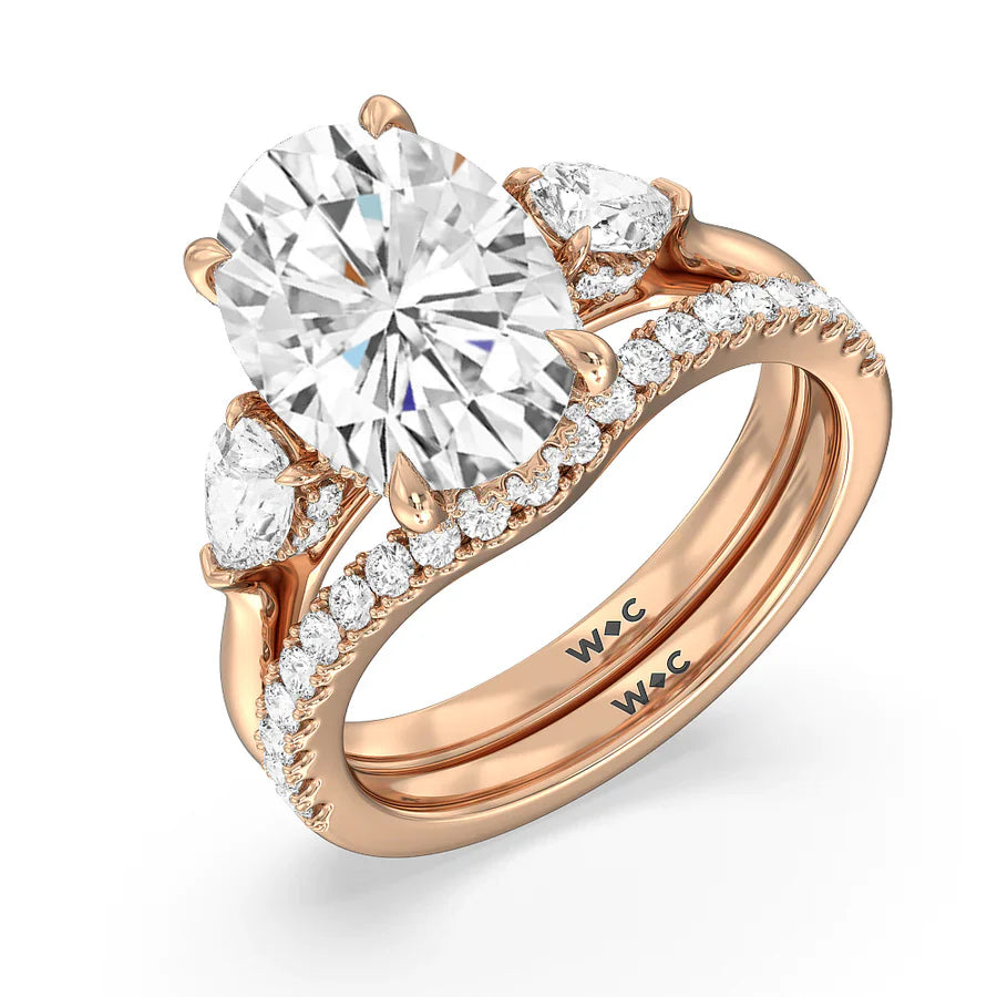 Oval Cut Elegance Pear Side Stone Engagement Ring with Lab Grown Diamond in 14KT Rose Gold view 6
