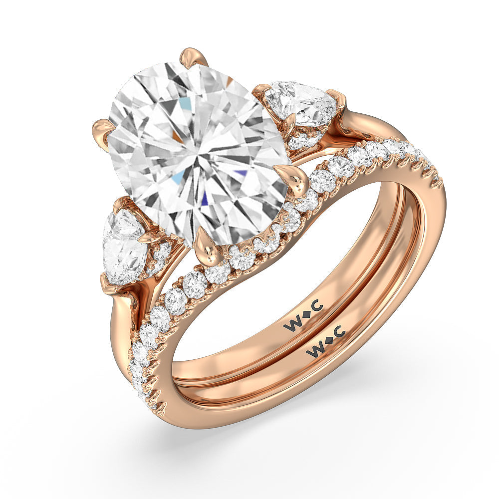 Elegance Pear Side Stone Diamond Wedding Band with 18KT Rose Gold Cut Diamond in 14KT Rose Gold view 4

