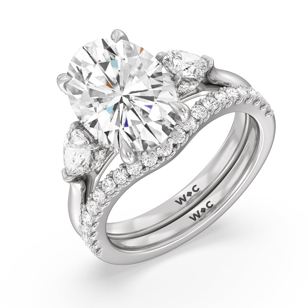 Elegance Pear Side Stone Diamond Wedding Band with 18KT White Gold Cut Diamond in 14KT White Gold view 4
