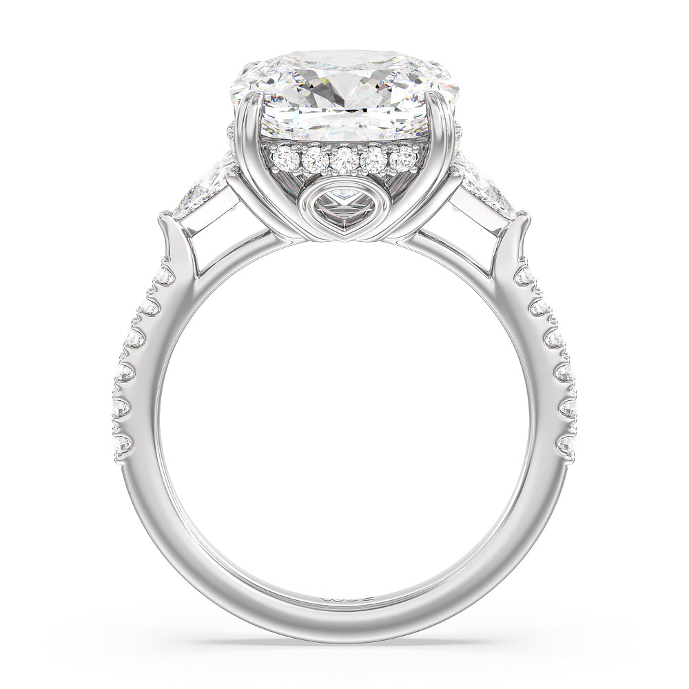 Cushion Cut Elegance Trillion Diamond Three Stone Engagement Ring with Lab Grown Diamond in 14KT Platinum view 2

