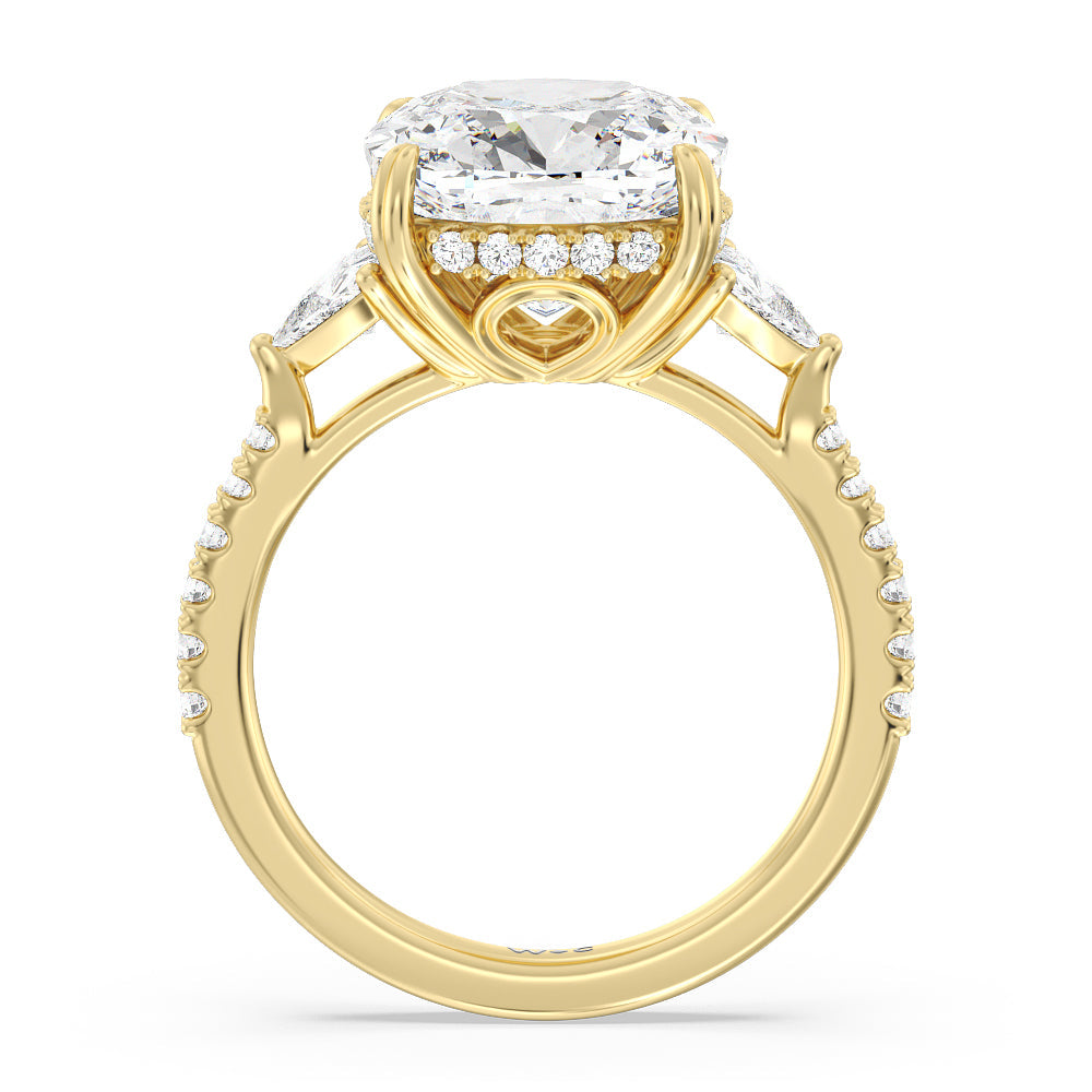 Cushion Cut Elegance Trillion Diamond Three Stone Engagement Ring with Lab Grown Diamond in 14KT Yellow Gold view 2
