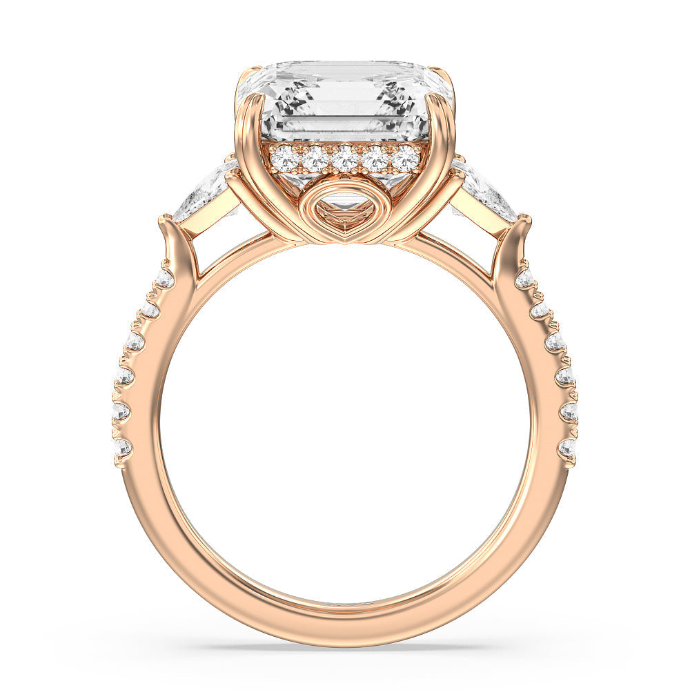 Asscher Cut Elegance Trillion Diamond Three Stone Engagement Ring with Lab Grown Diamond in 14KT Rose Gold view 2
