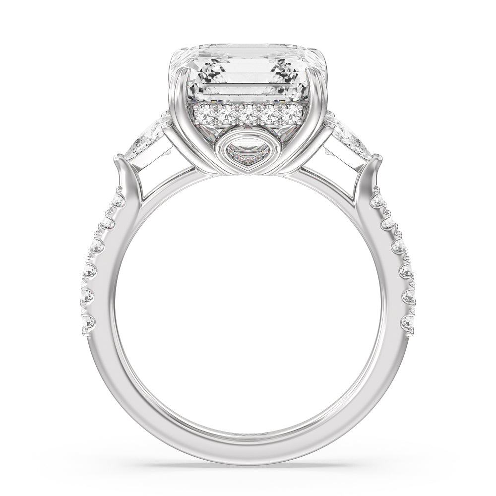 Asscher Cut Elegance Trillion Diamond Three Stone Engagement Ring with Lab Grown Diamond in 14KT Platinum view 2
