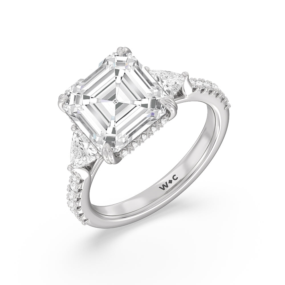 Asscher Cut Elegance Trillion Diamond Three Stone Engagement Ring with Lab Grown Diamond in 14KT Platinum view 3
