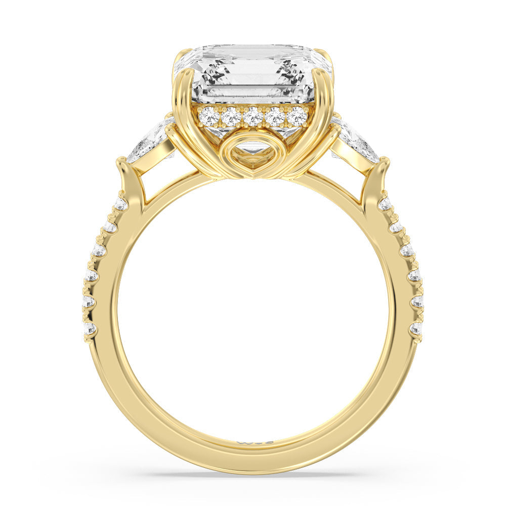 Asscher Cut Elegance Trillion Diamond Three Stone Engagement Ring with Lab Grown Diamond in 14KT Yellow Gold view 2
