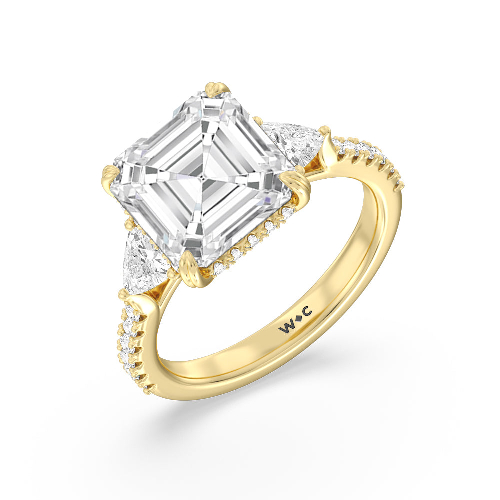 Asscher Cut Elegance Trillion Diamond Three Stone Engagement Ring with Lab Grown Diamond in 14KT Yellow Gold view 3
