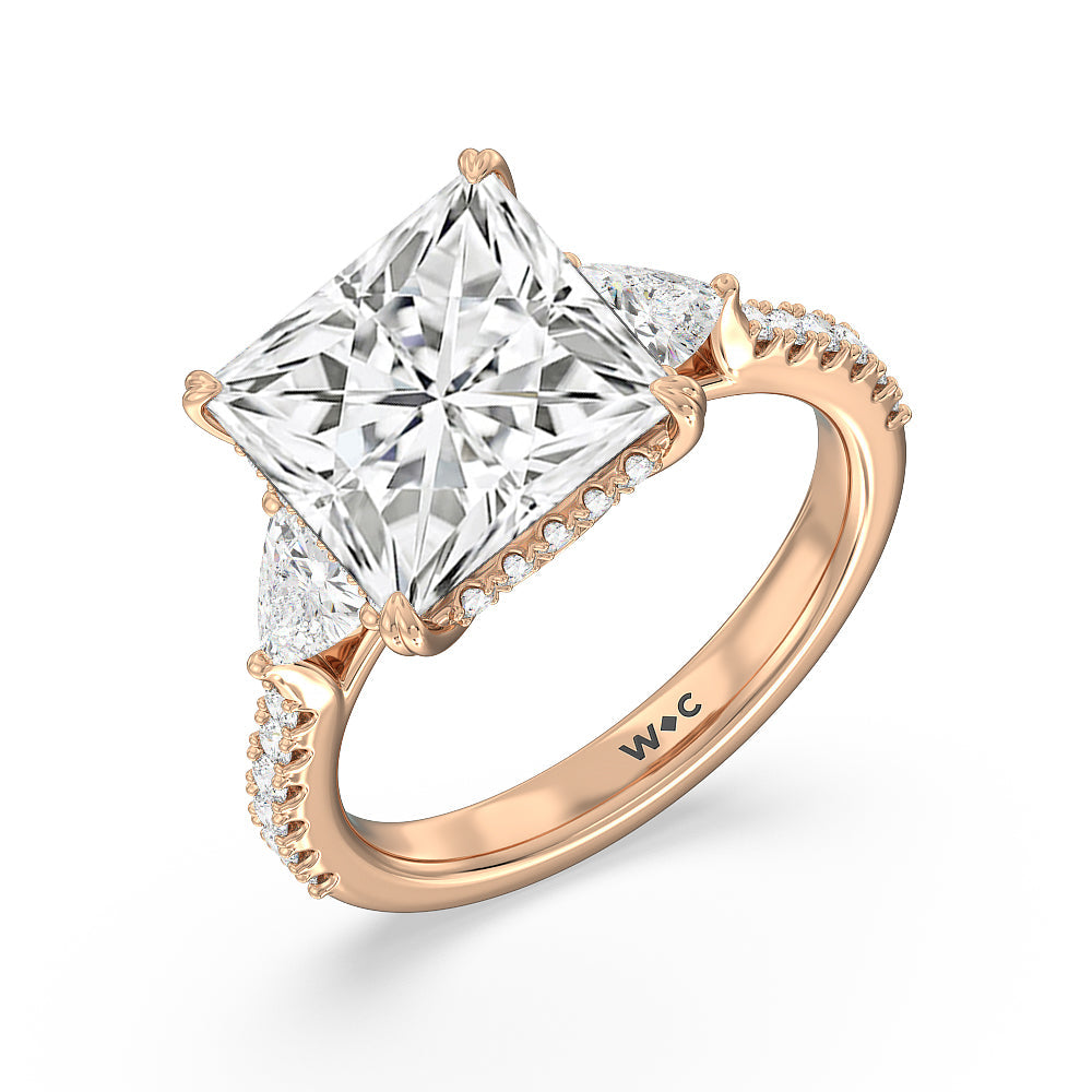 Princess Cut Elegance Trillion Diamond Three Stone Engagement Ring with Lab Grown Diamond in 14KT Rose Gold view 3
