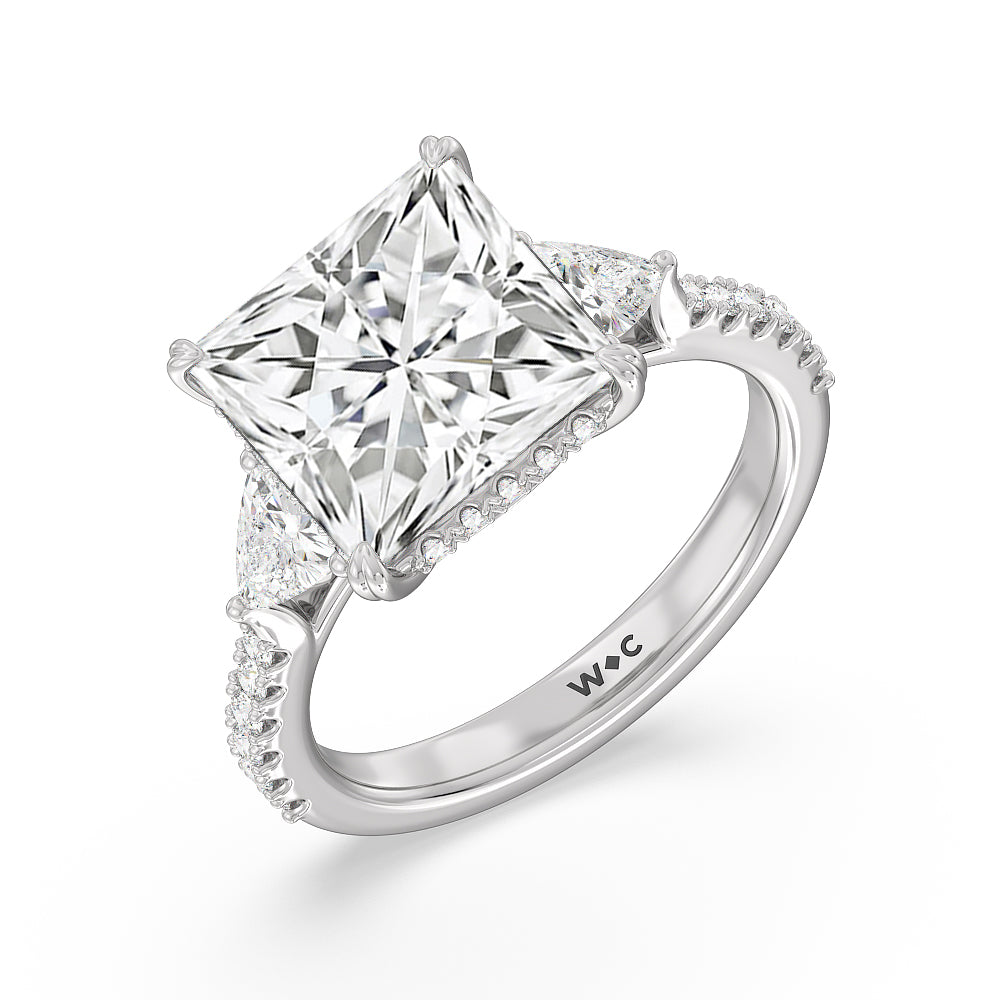 Princess Cut Elegance Trillion Diamond Three Stone Engagement Ring with Lab Grown Diamond in 14KT Platinum view 3
