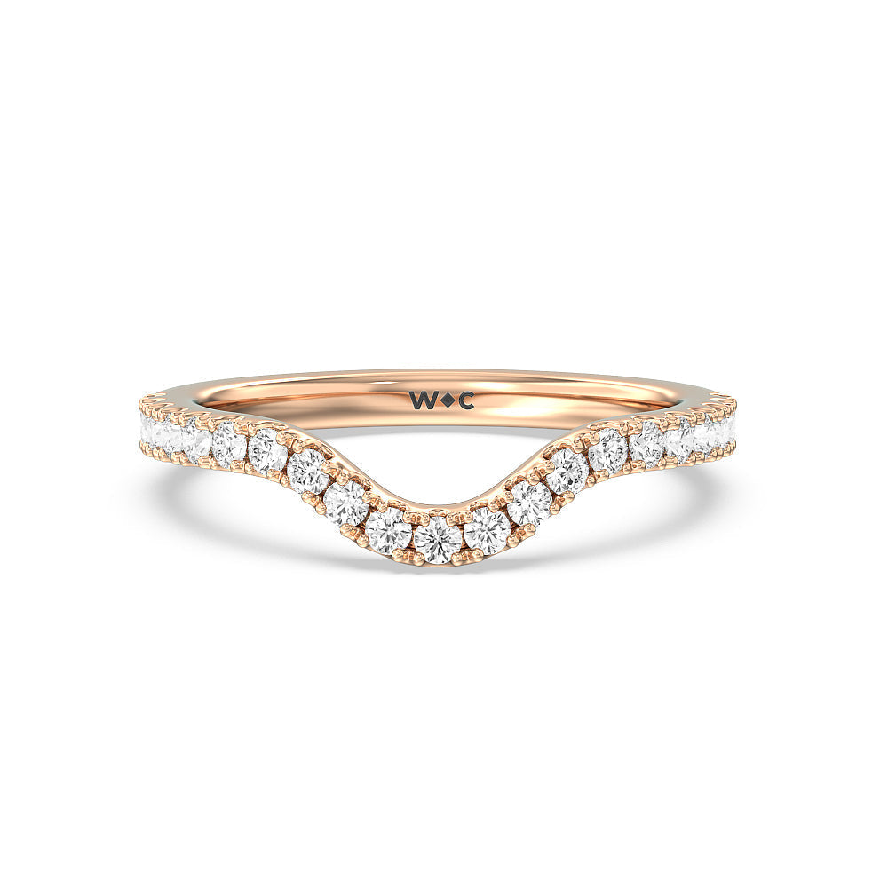 Elegance Trillion Diamond Three Stone Wedding Band with 18KT Rose Gold Cut Diamond in 14KT Rose Gold view 1

