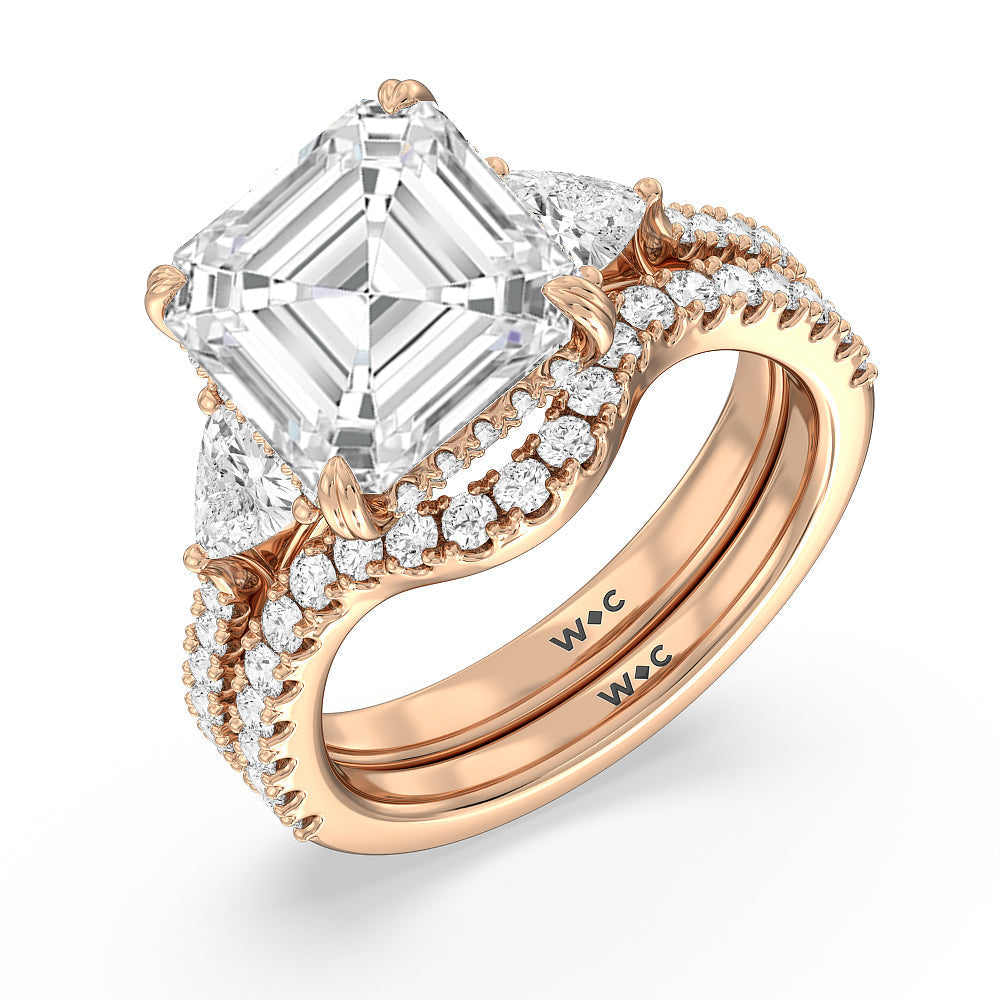Elegance Trillion Diamond Three Stone Wedding Band with 18KT Rose Gold Cut Diamond in 14KT Rose Gold view 3
