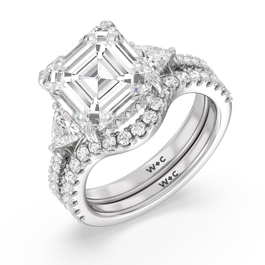 Asscher Cut Elegance Trillion Diamond Three Stone Engagement Ring with Lab Grown Diamond in 14KT Rose Gold view 4
