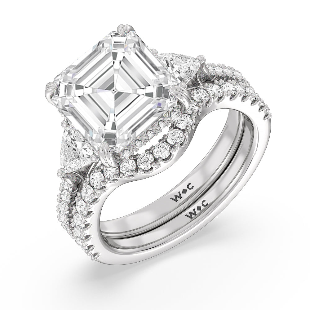 Elegance Trillion Diamond Three Stone Wedding Band with 18KT White Gold Cut Diamond in 14KT White Gold view 3
