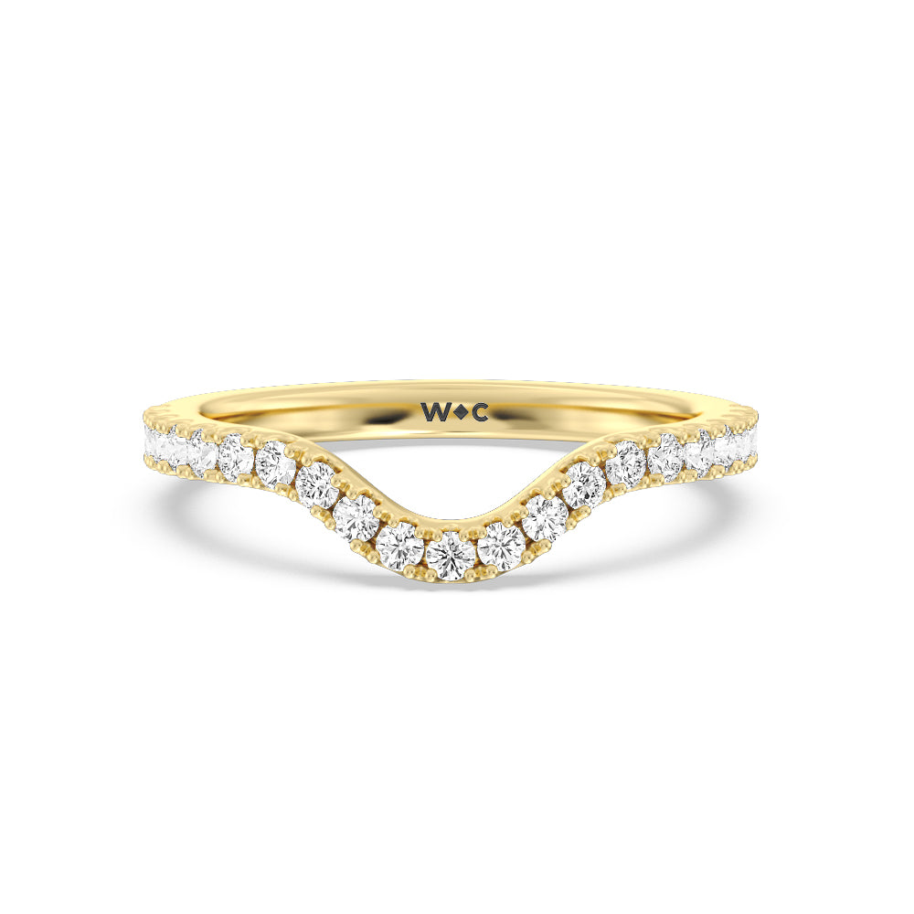 Elegance Trillion Diamond Three Stone Wedding Band with 18KT Yellow Gold Cut Diamond in 14KT Yellow Gold view 1
