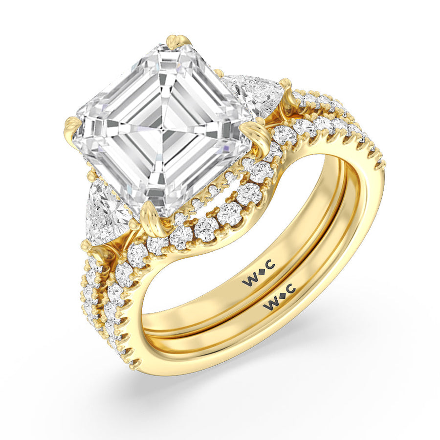 Asscher Cut Elegance Trillion Diamond Three Stone Engagement Ring with Lab Grown Diamond in 14KT Rose Gold view 5
