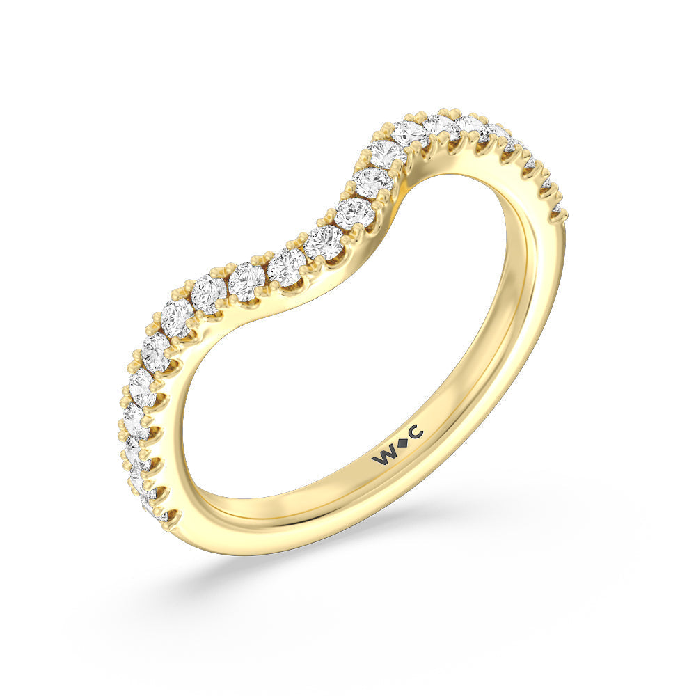 Elegance Trillion Diamond Three Stone Wedding Band with 18KT Yellow Gold Cut Diamond in 14KT Yellow Gold view 4
