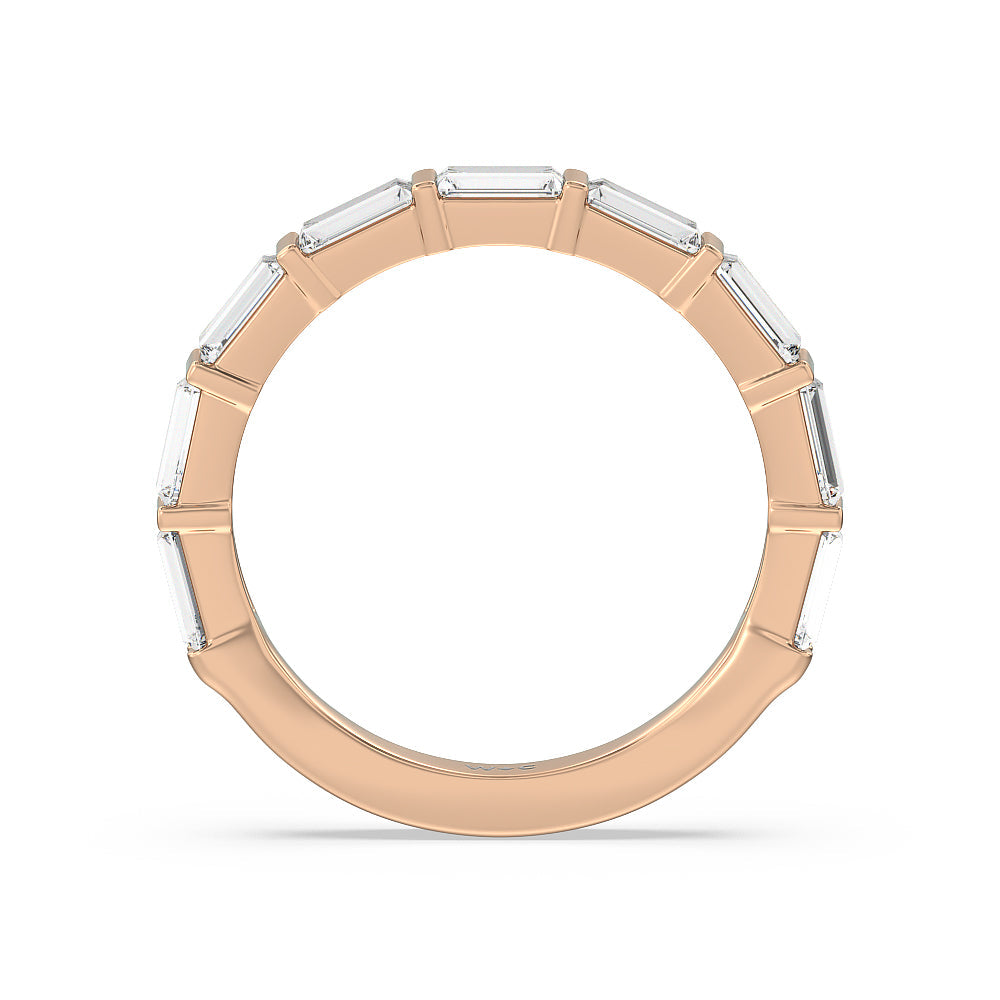 Elegance Twin Baguette Side Stone Diamond Wedding Band with 18KT Rose Gold Cut Diamond in 14KT Rose Gold view 2
