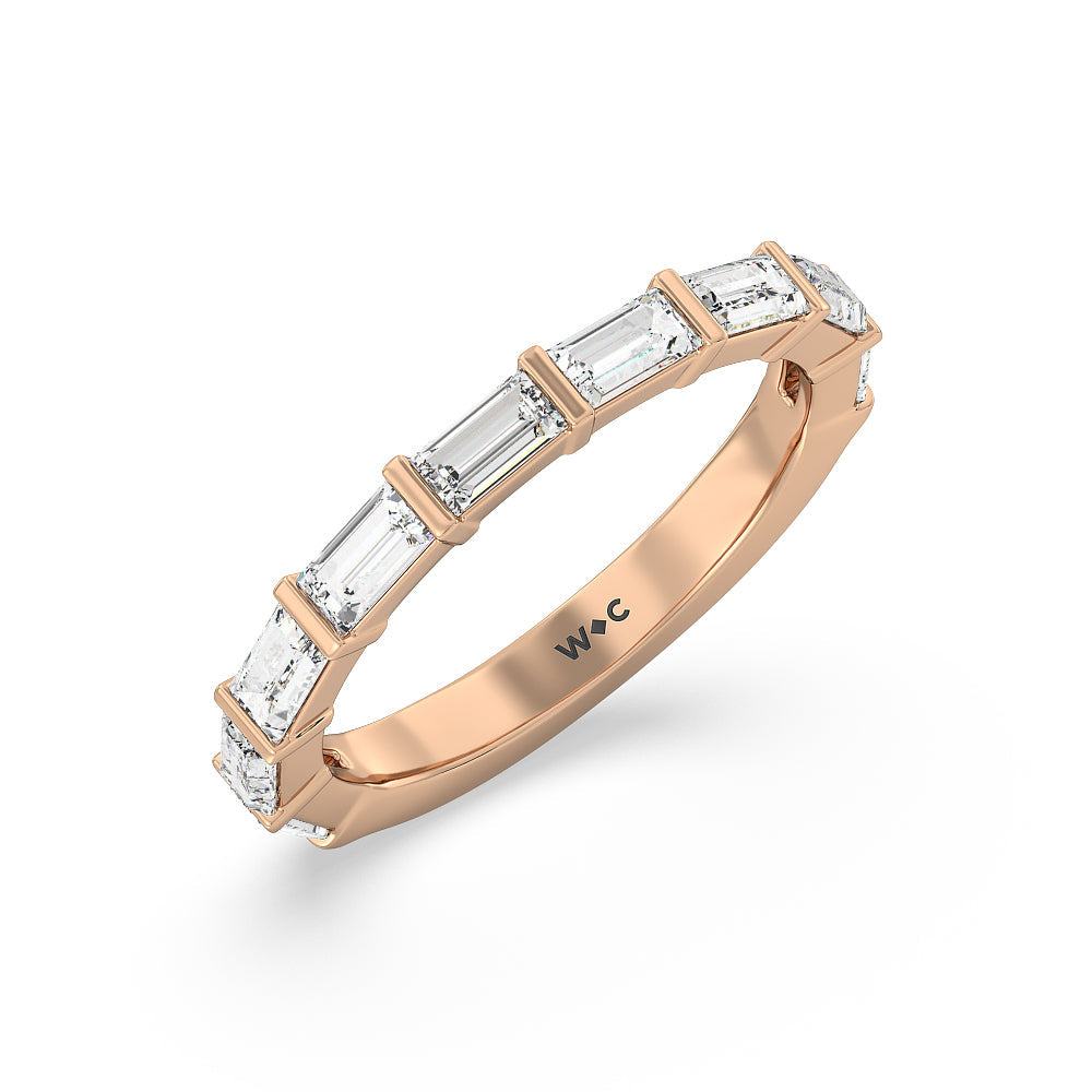 Elegance Twin Baguette Side Stone Diamond Wedding Band with 18KT Rose Gold Cut Diamond in 14KT Rose Gold view 4
