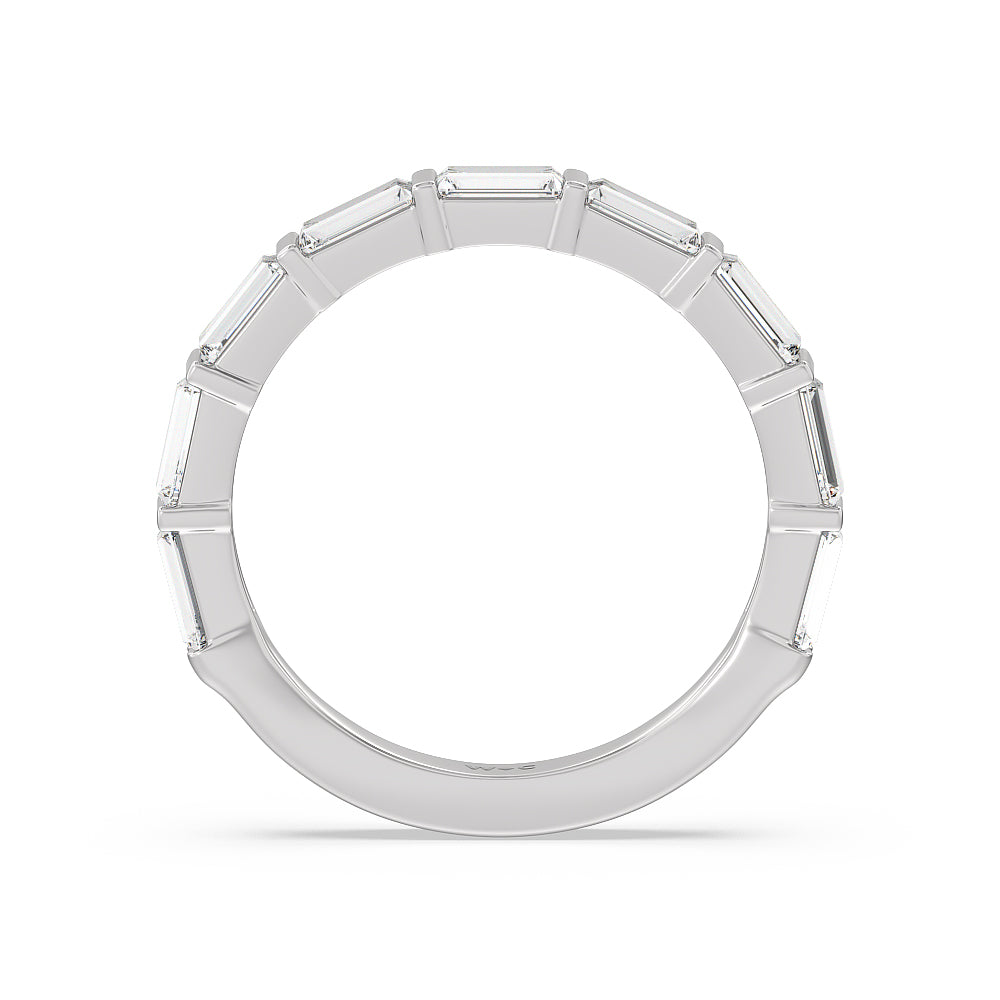 Elegance Twin Baguette Side Stone Diamond Wedding Band with 18KT White Gold Cut Diamond in 14KT White Gold view 2
