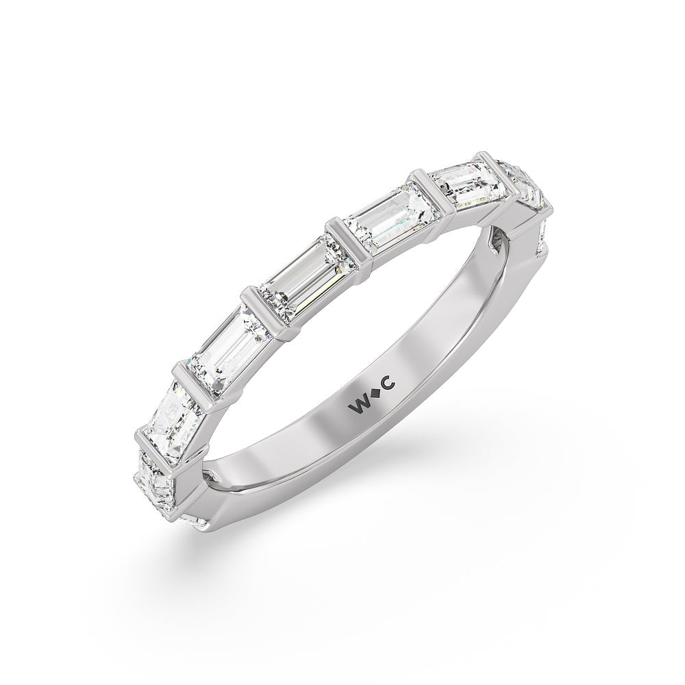 Elegance Twin Baguette Side Stone Diamond Wedding Band with 18KT White Gold Cut Diamond in 14KT White Gold view 4

