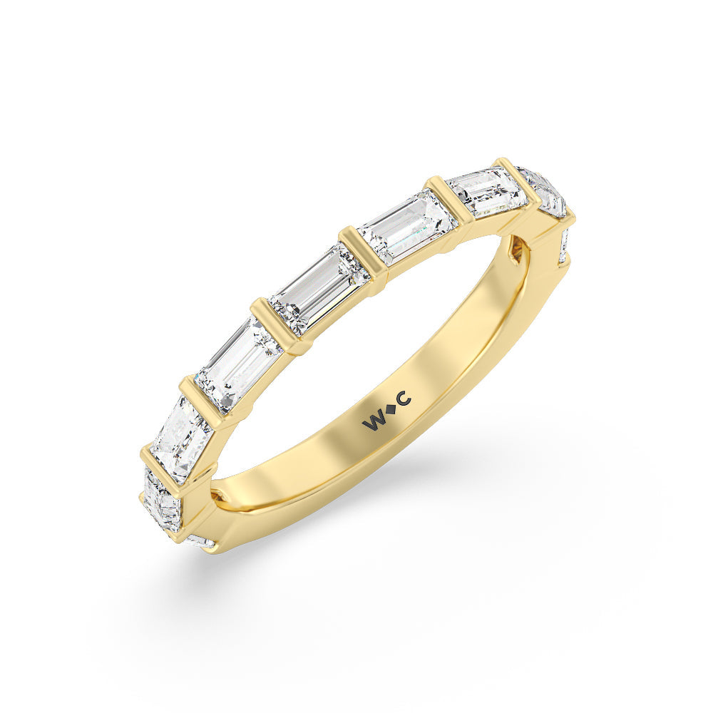 Elegance Twin Baguette Side Stone Diamond Wedding Band with 18KT Yellow Gold Cut Diamond in 14KT Yellow Gold view 4
