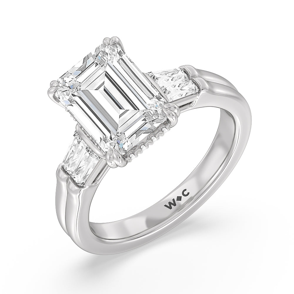 Emerald Cut Elegance Twin Baguette Side Stone Engagement Ring with Lab Grown Diamond in 14KT Platinum view 3
