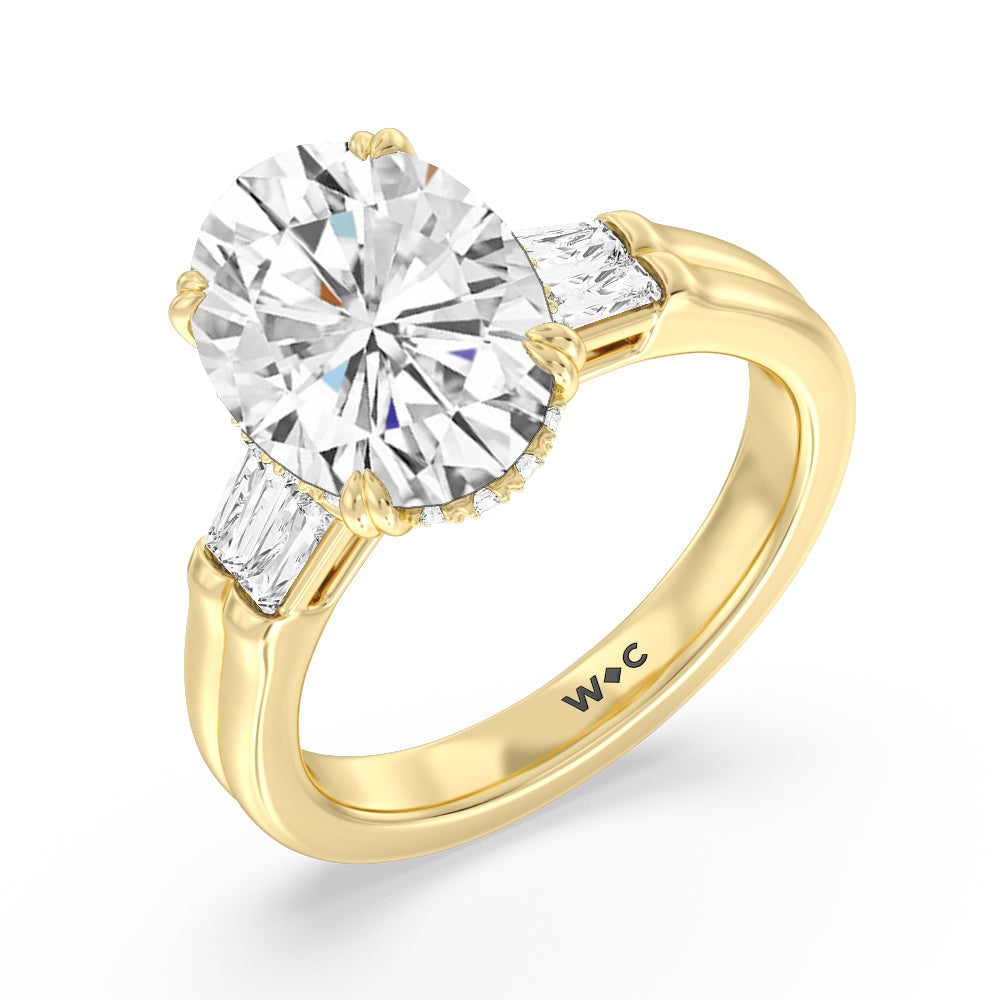 Oval Cut Elegance Twin Baguette Side Stone Engagement Ring with Lab Grown Diamond in 14KT Yellow Gold view 3
