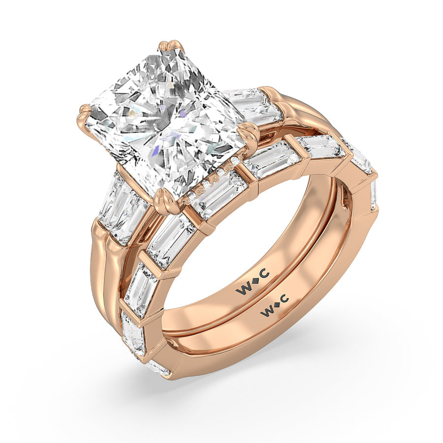 Oval Cut Elegance Twin Baguette Side Stone Engagement Ring with Lab Grown Diamond in 14KT Rose Gold view 6
