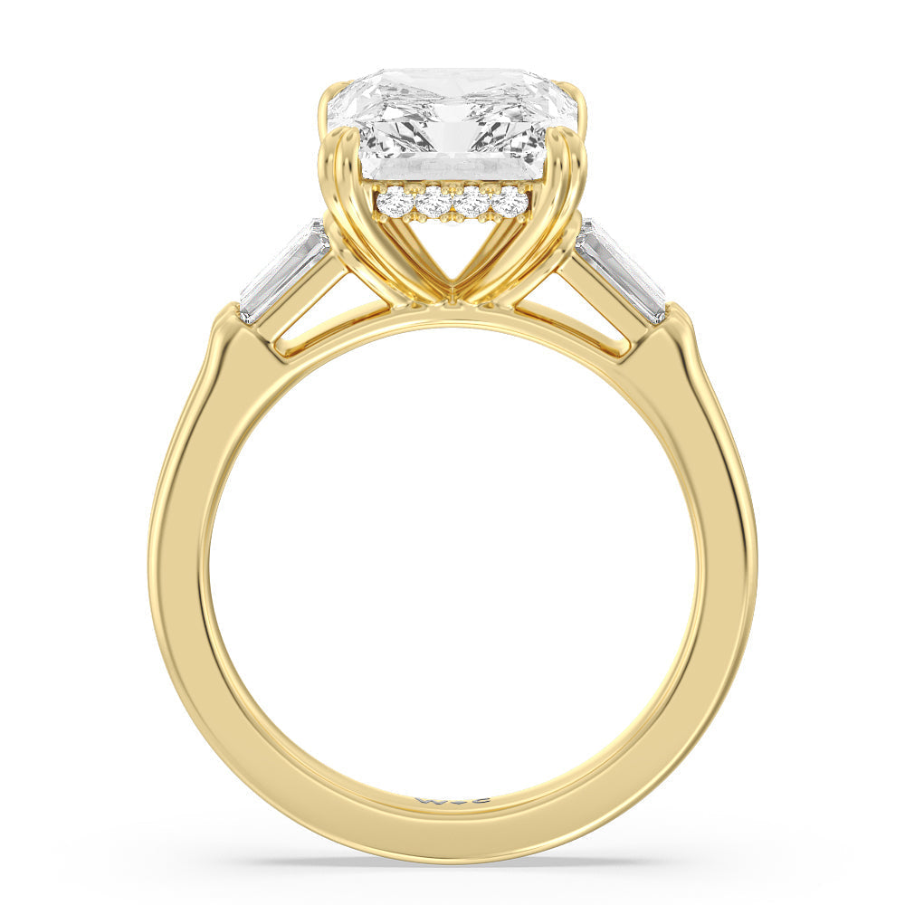 Radiant Cut Elegance Twin Baguette Side Stone Engagement Ring with Lab Grown Diamond in 14KT Yellow Gold view 2
