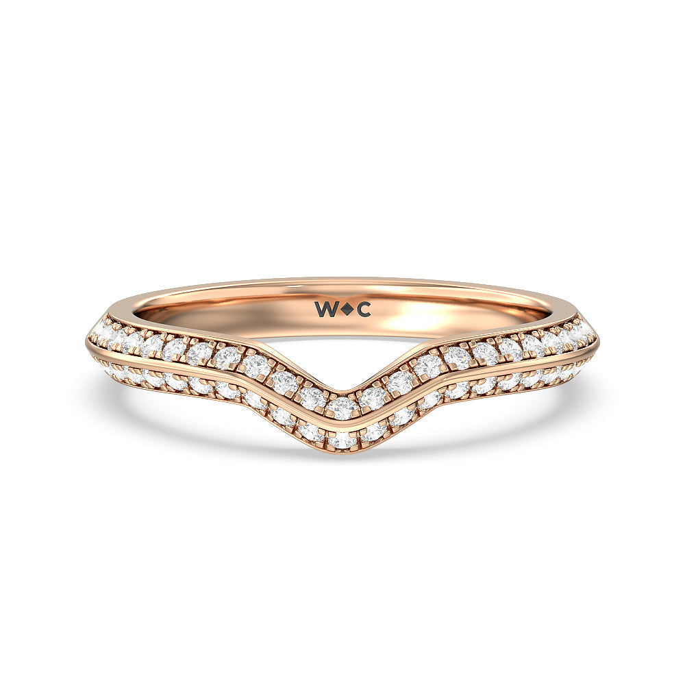 Elegance Trillion Three Stone Diamond Wedding Band with 18KT Rose Gold Cut Diamond in 14KT Rose Gold view 1
