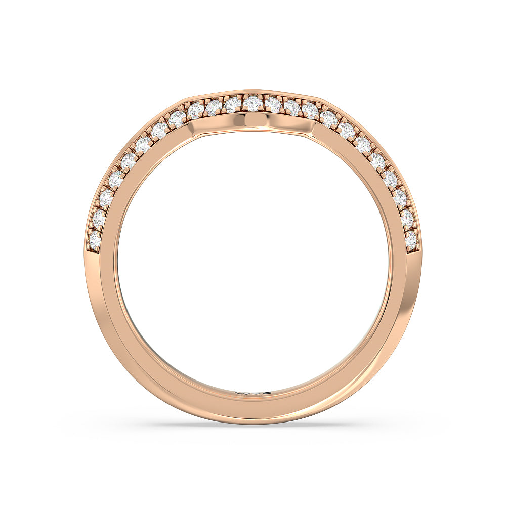 Elegance Trillion Three Stone Diamond Wedding Band with 18KT Rose Gold Cut Diamond in 14KT Rose Gold view 2
