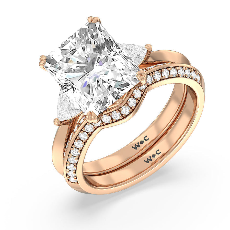Oval Cut Elegance Trillion Three Stone Engagement Ring with Lab Grown Diamond in 14KT Rose Gold view 6
