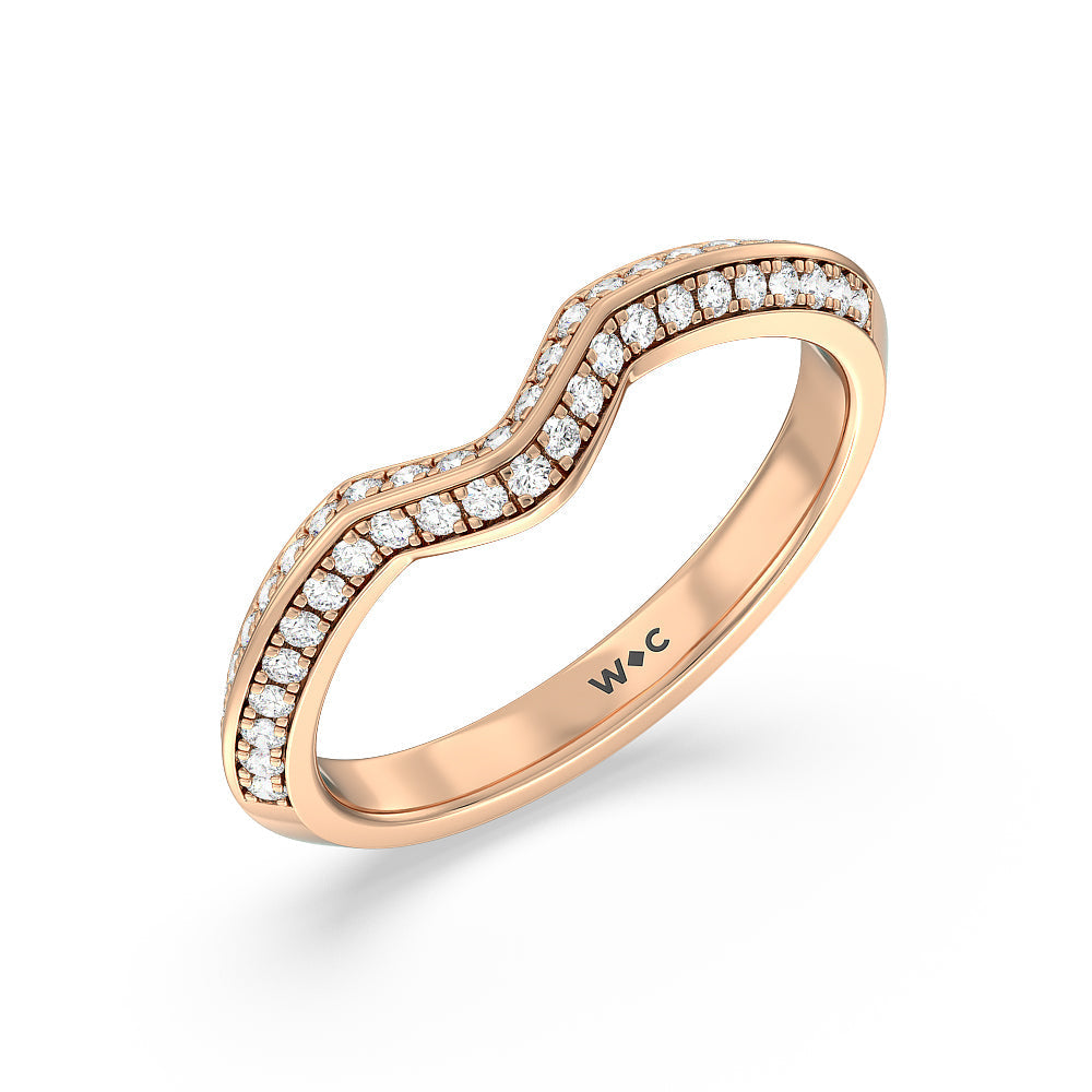 Elegance Trillion Three Stone Diamond Wedding Band with 18KT Rose Gold Cut Diamond in 14KT Rose Gold view 4
