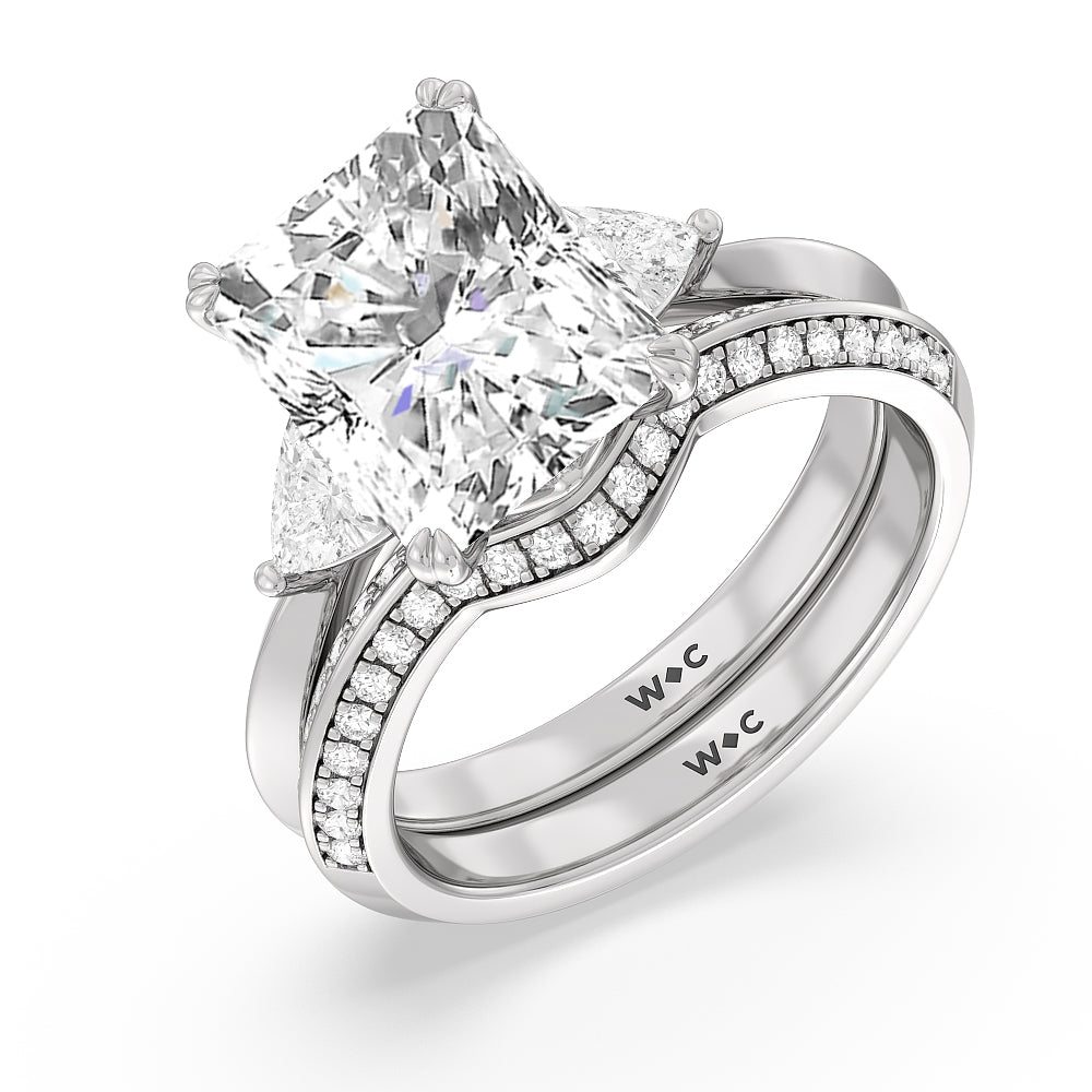 Elegance Trillion Three Stone Diamond Wedding Band with 18KT White Gold Cut Diamond in 14KT White Gold view 3
