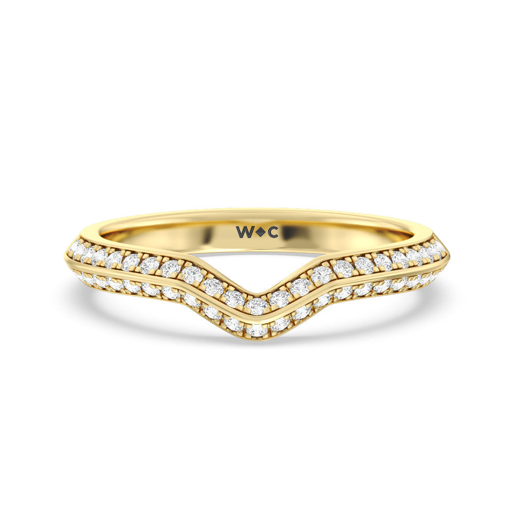 Elegance Trillion Three Stone Diamond Wedding Band with 18KT Yellow Gold Cut Diamond in 14KT Yellow Gold view 1
